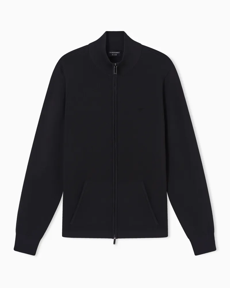 Emporio Armani Icon ASV Cardigan aus Heavy Jersey mit durchgehendem Reißverschluss Grau