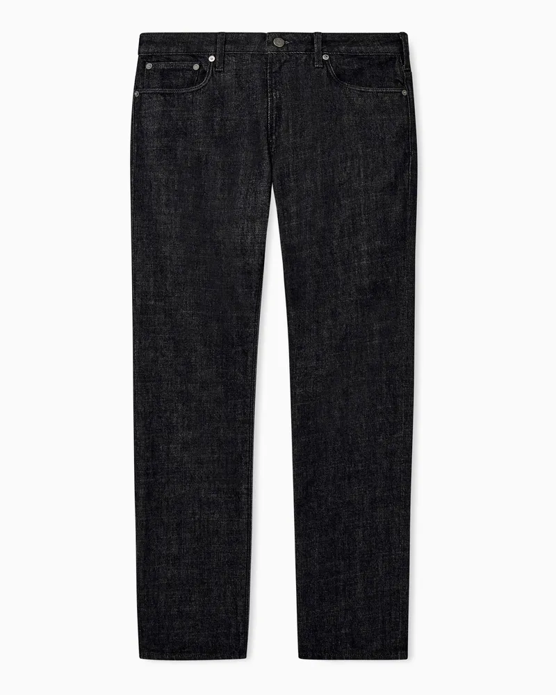 Emporio Armani Slim-Fit 5-Pocket-Jeans aus Baumwolldenim mit Lederetikett Schwarz