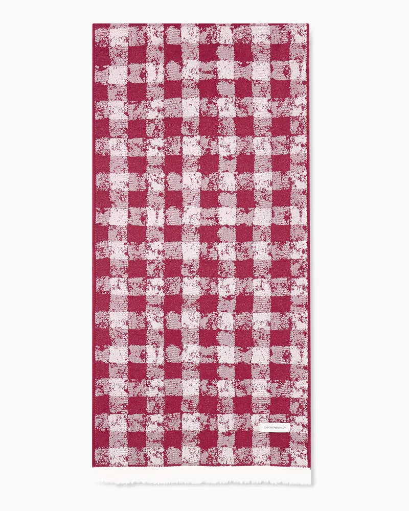 Emporio Armani Wollschal mit Vichy Jacquard und Fransen an den Kanten Rot