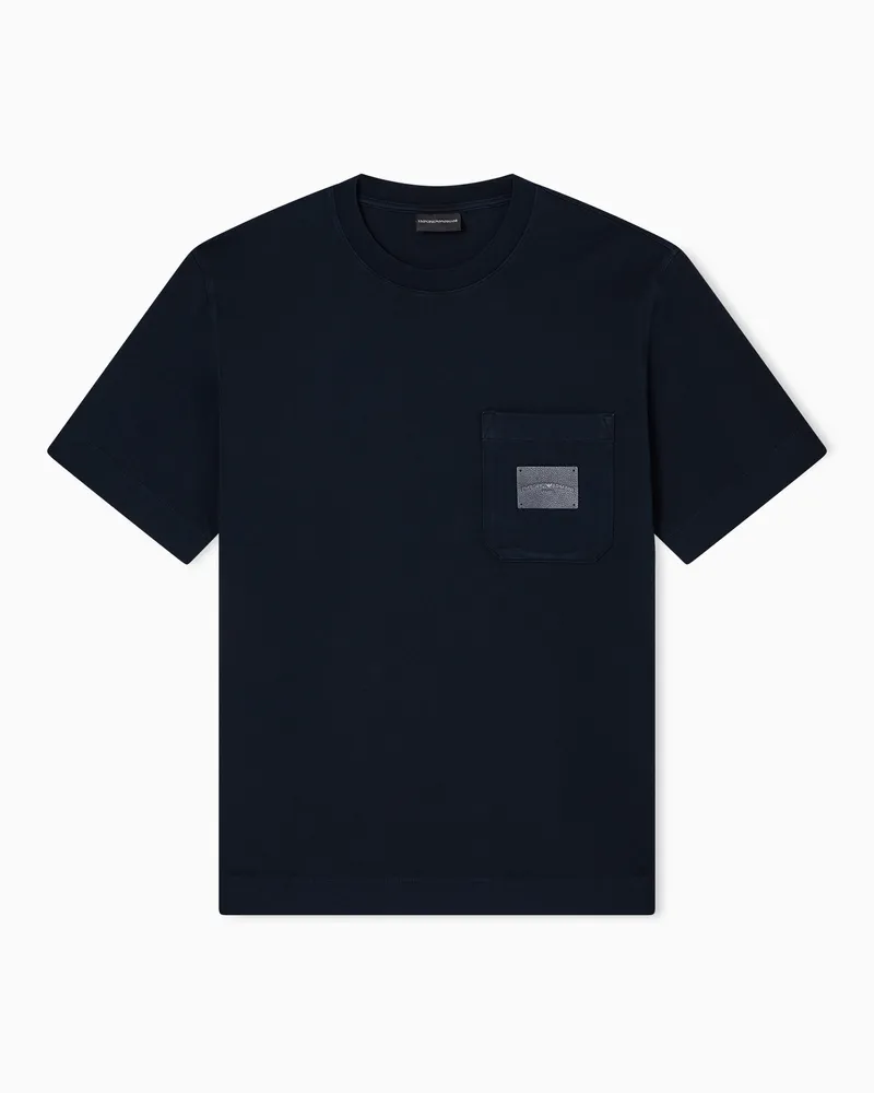 Emporio Armani ASV T-Shirt aus Jersey mit Logo-Patch, gefertigt aus Leder Marineblau