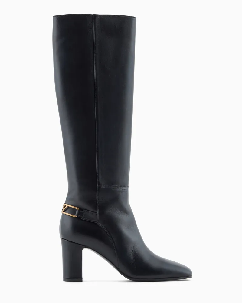 Emporio Armani Stiefel aus Nappaleder mit Riemen und Adler-Plakette Schwarz