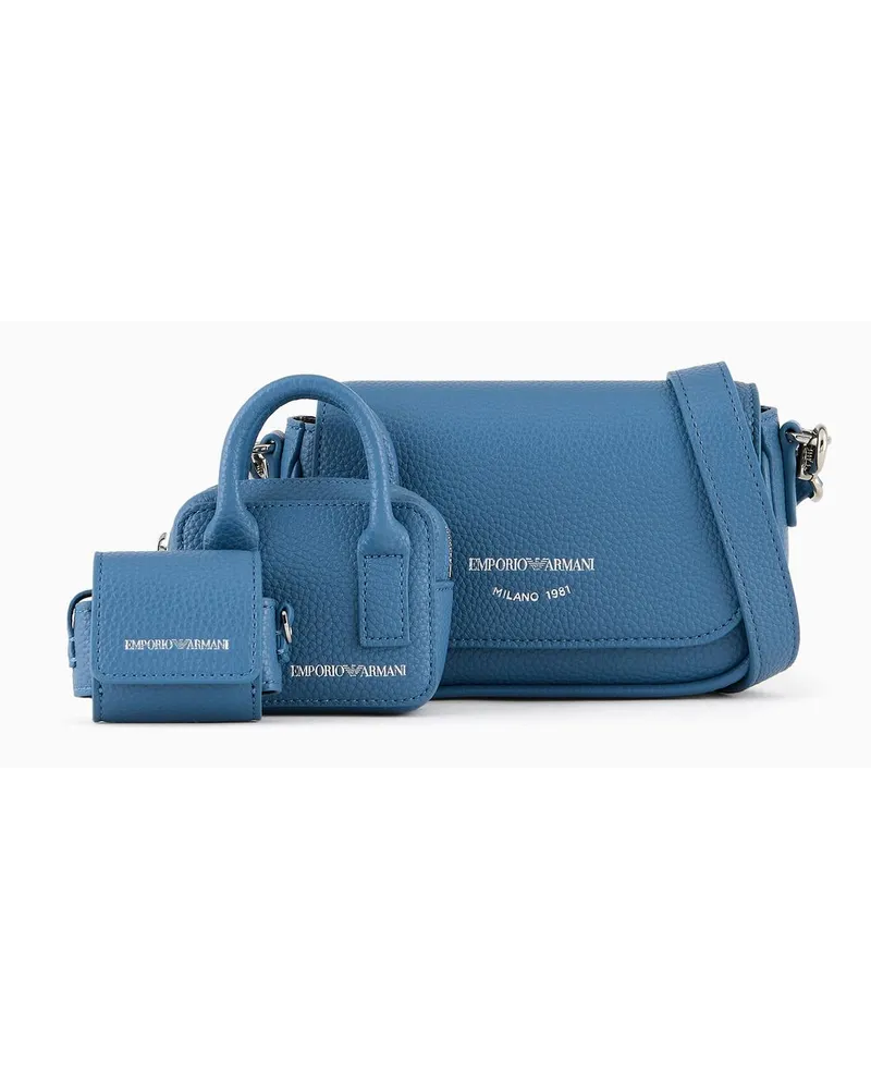 Emporio Armani Mini-tasche mit 3-in-1-schulterriemen und Hirschprint Azurblau