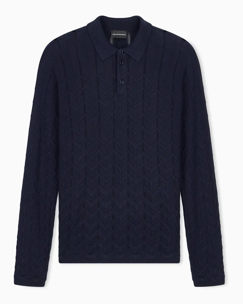 Emporio Armani Pullover aus Lyocell und Schurwolle mit Chevron-Muster Marineblau