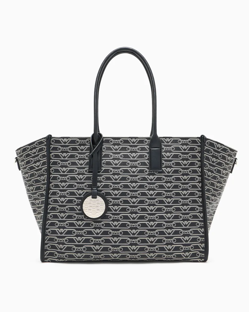 Emporio Armani Mittelgroßer Shopper mit Allover-Monogramm-Print Schwarz