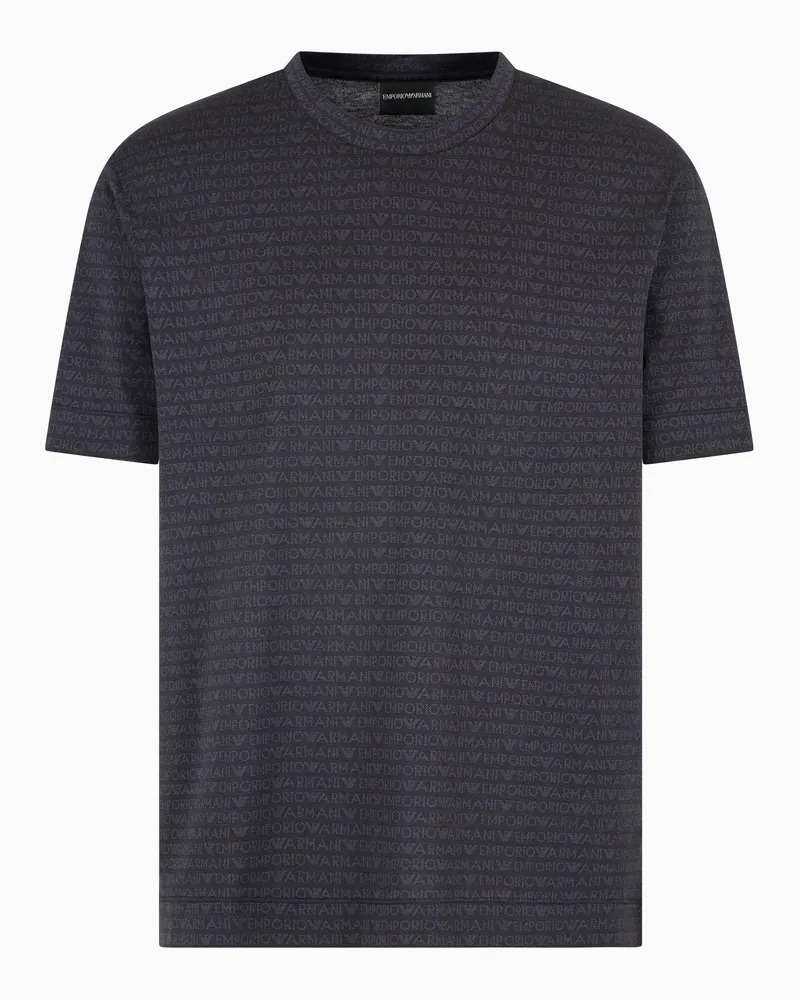 Emporio Armani T-Shirt aus Jacquard-Jersey mit Allover-Logo-Schriftzug Schwarz