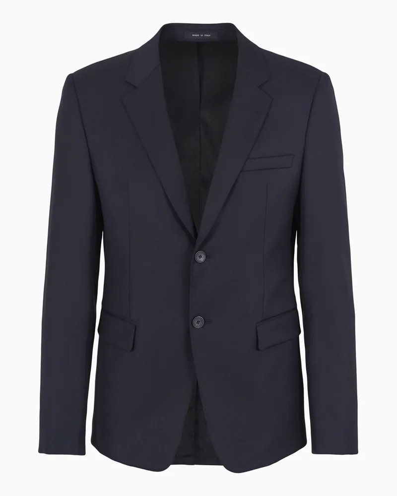 Emporio Armani Einreihiges Sakko aus gekämmter Schurwolle Marineblau
