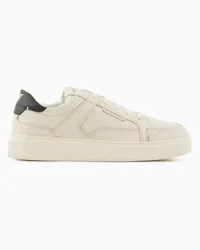 Emporio Armani Sneaker aus Gehämmertem Leder Weiss