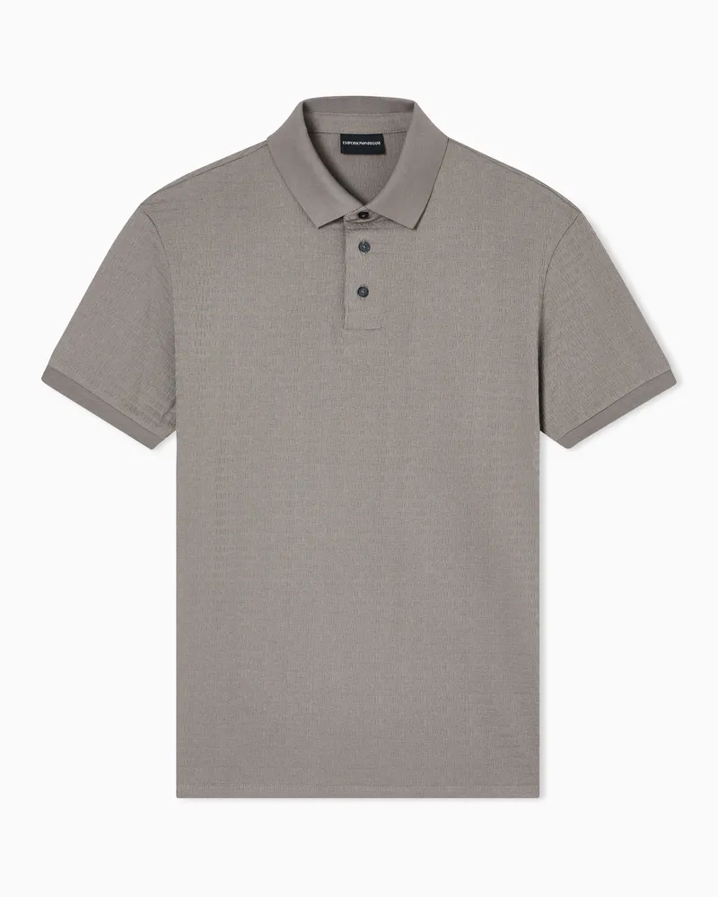 Emporio Armani Poloshirt aus Jacquard-Jersey mit Allover-Logo-Schriftzug Grau