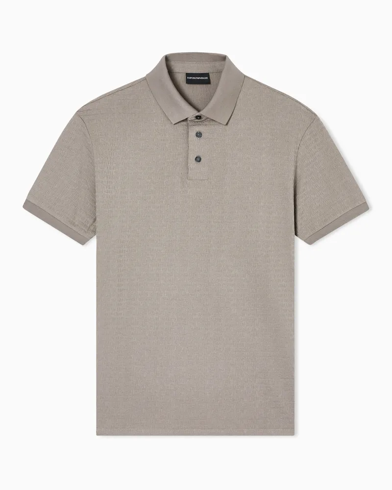 Emporio Armani Poloshirt aus Jacquard-Jersey mit Allover-Logo-Schriftzug Grau