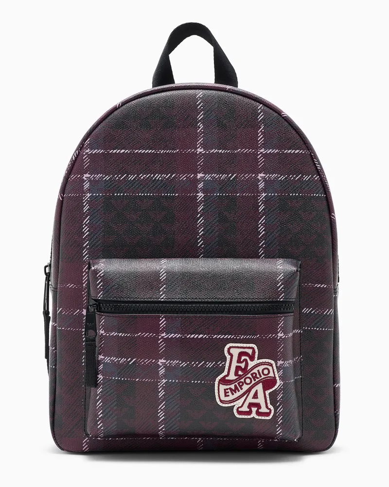 Emporio Armani Rucksack mit geometrischem Allover-Muster und Vordertasche Burgunderrot