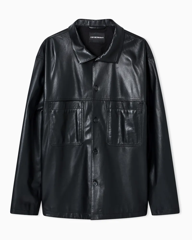 Emporio Armani Hemdjacke aus ultraleichtem Lammnappaleder Schwarz