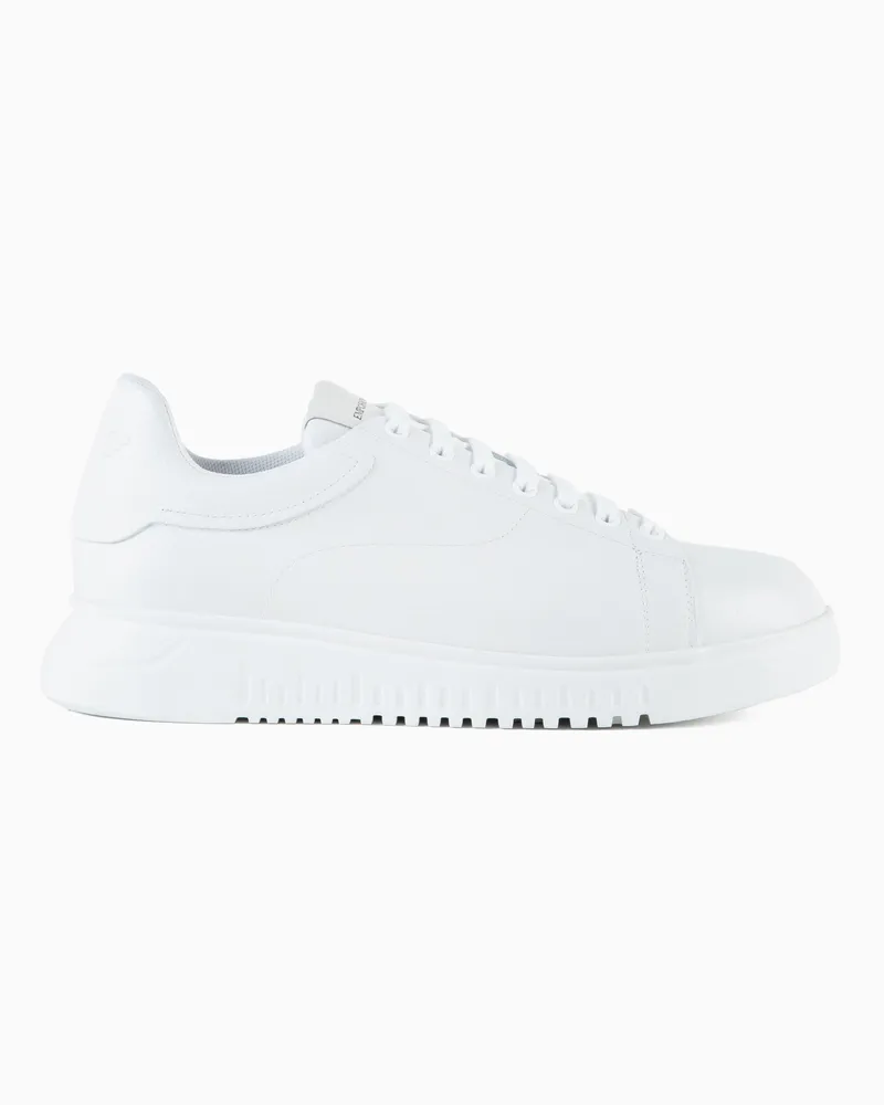 Emporio Armani Sneaker aus getrommeltem Leder mit profilierter Sohle Weiß