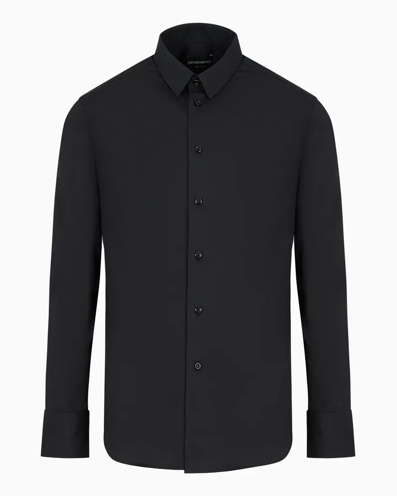 Emporio Armani Bluse aus elastischem Baumwollpopeline Schwarz
