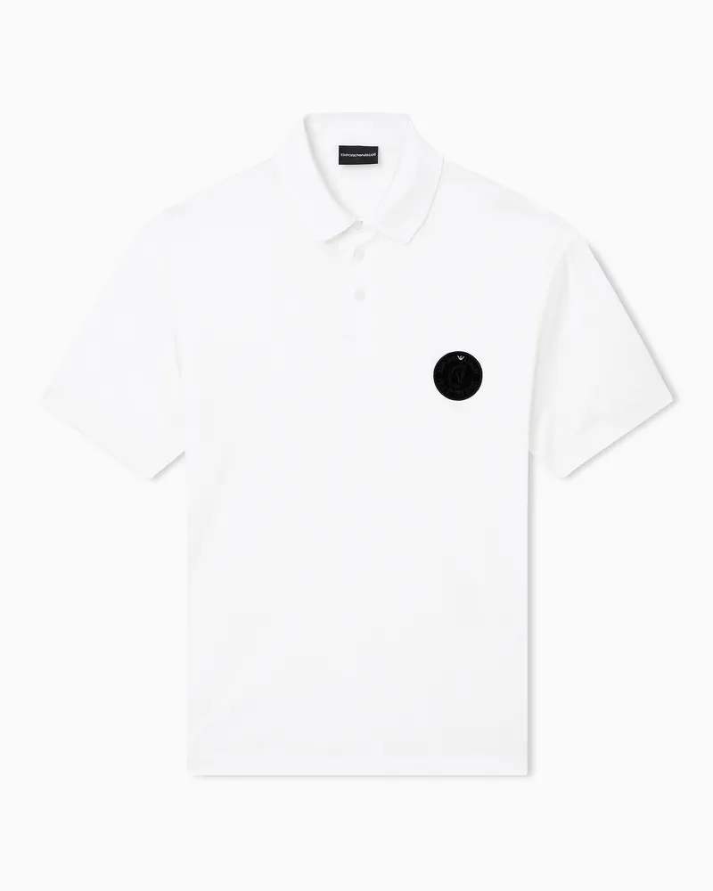 Emporio Armani Lyocell blend jersey polo shirt with Lunar New Year patch Weiß
