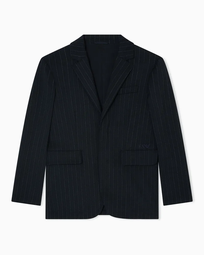 Emporio Armani Einreihiges Sakko aus einer Woll-Mischung mit Nadelstreifen-Muster Blau