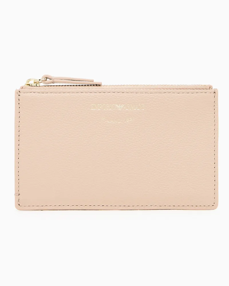 Emporio Armani Kartenetui aus getrommeltem Leder mit Reißverschluss Beige