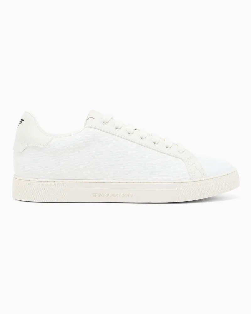 Emporio Armani Sneaker aus Nylon-Jacquard mit Allover-Adler Weiß