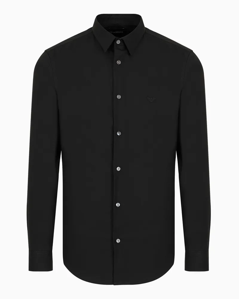 Emporio Armani Hemd aus gemischtem Nylon-Stretch Schwarz