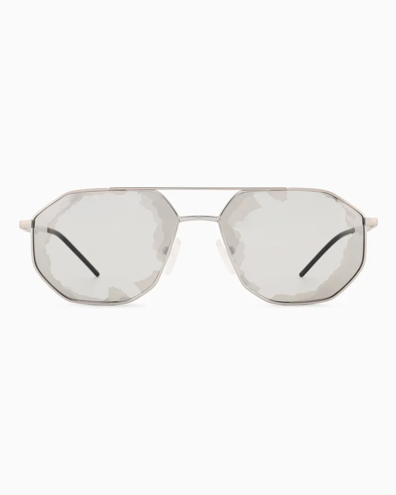 Emporio Armani Sonnenbrille mit unregelmäßig geformter Fassung für Herren Silber