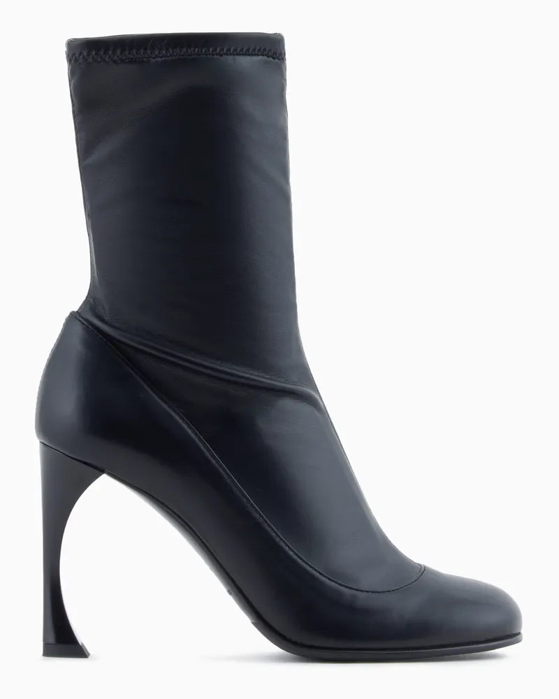Emporio Armani Stretch-Stiefeletten mit gebogenem Absatz Schwarz