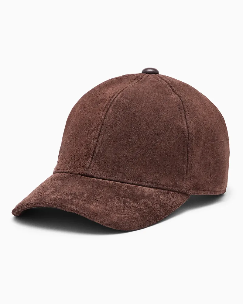 Emporio Armani Baseballkappe aus Wildleder mit verstellbarem Riemen Braun