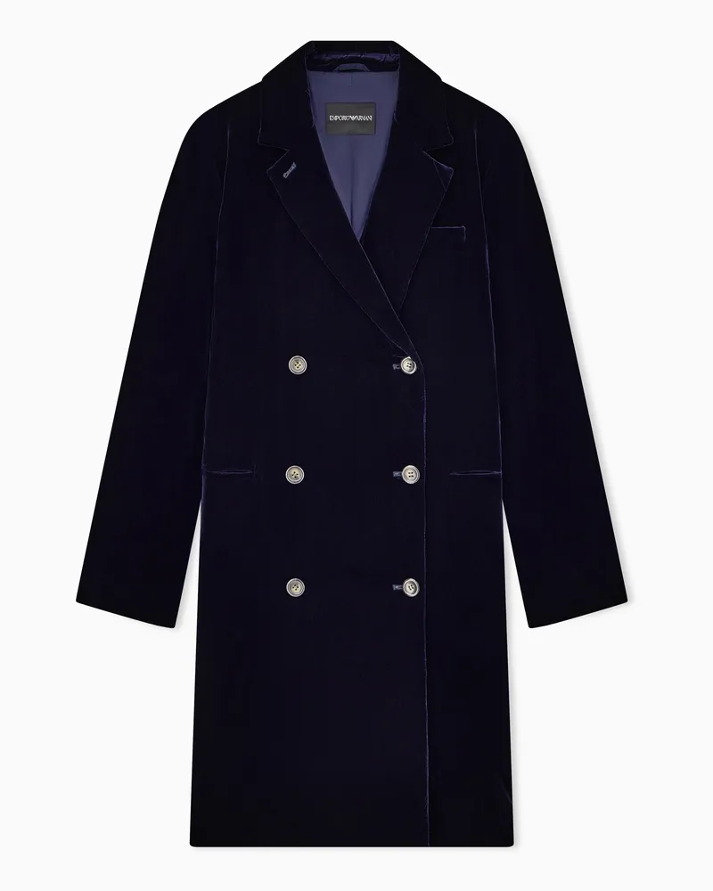Emporio Armani Zweireihige Daunenjacke aus Samt mit Daunen Marineblau