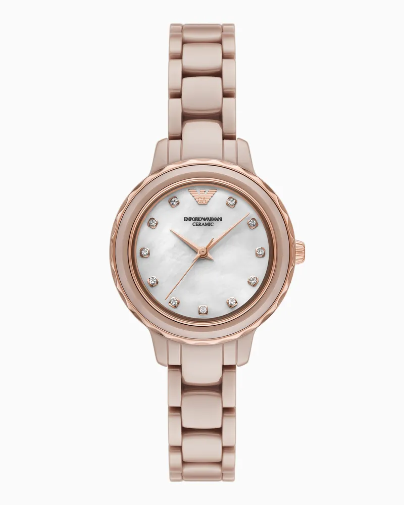 Emporio Armani Dreizeigeruhr aus Keramik in Nude Mehrfarbig