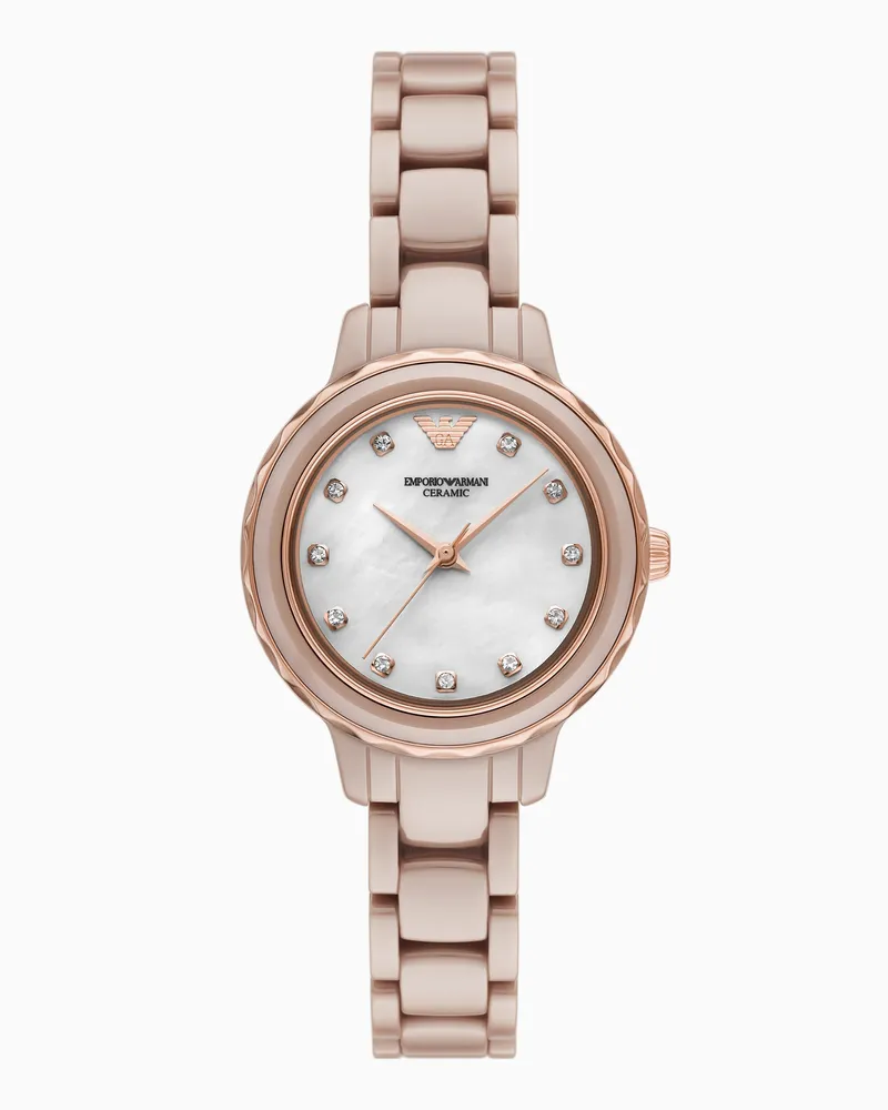 Emporio Armani Dreizeigeruhr aus Keramik in Nude Mehrfarbig