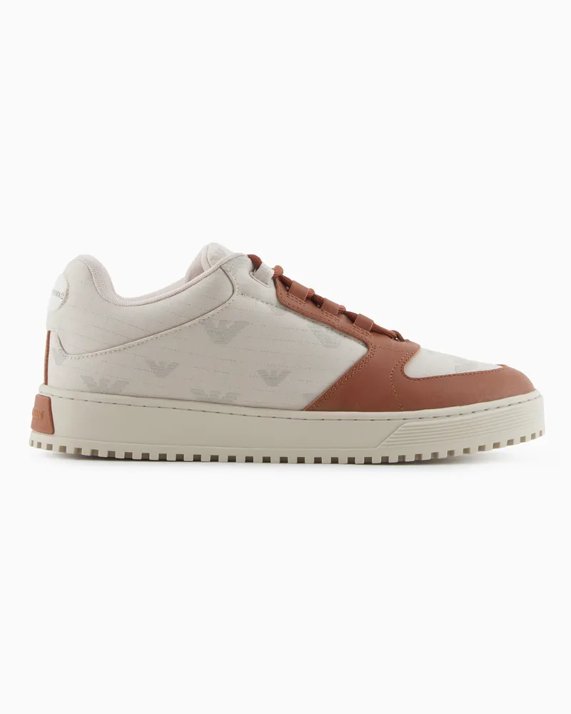 Emporio Armani Sneaker aus Canvas mit Allover-Adler Beige