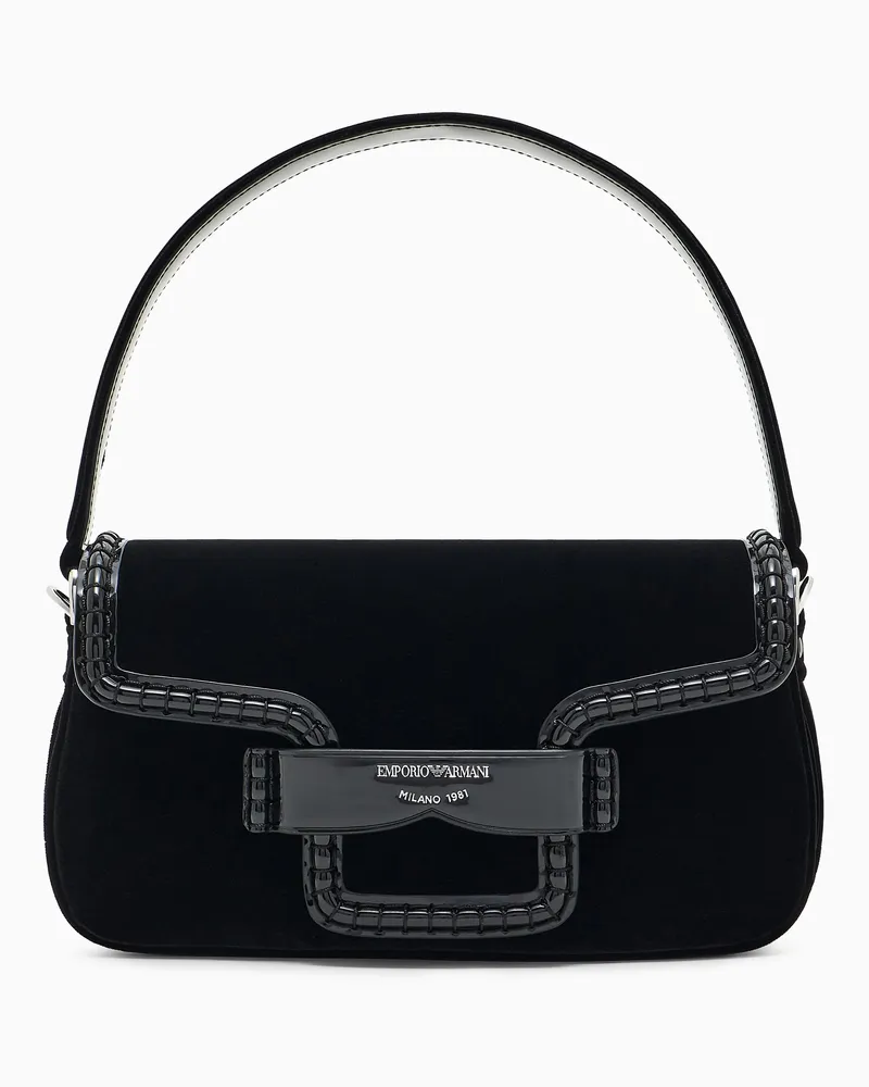 Emporio Armani Schultertasche aus Samt, mit Schnalle Schwarz