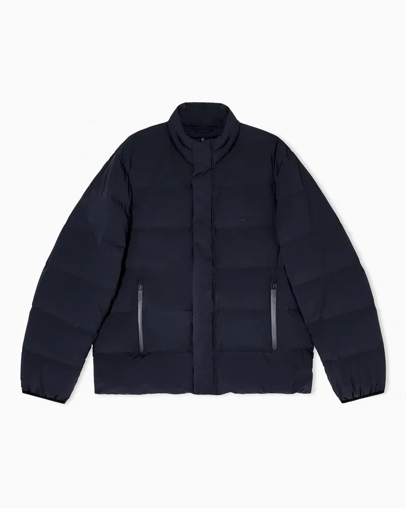Emporio Armani Daunenjacke aus wasserabweisendem und recyceltem Nylon-Spandex mit Steppmuster Marineblau