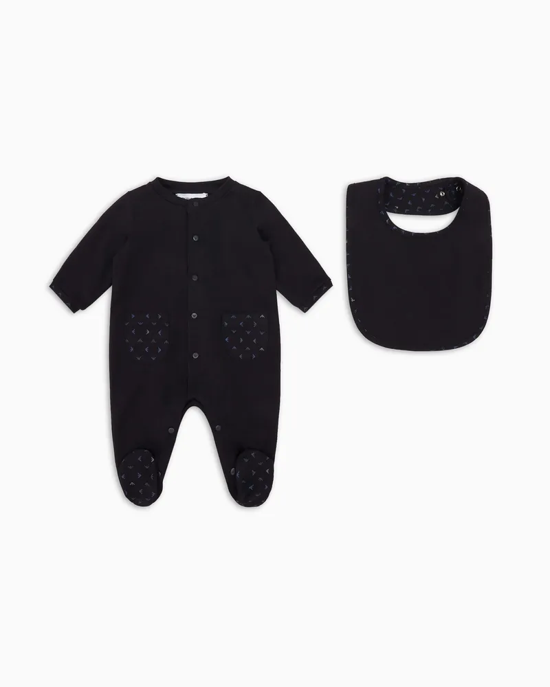 Emporio Armani Geschenkset Strampler und Lätzchen mit Optical-Adler-Print Blau