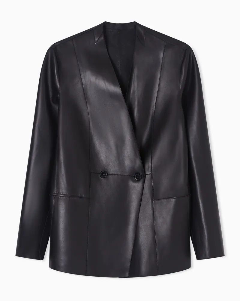 Emporio Armani ASV Blazer aus Handschuh-Lammnappaleder mit offen verarbeiteten Nähten Schwarz