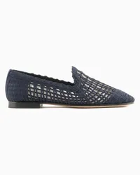 Emporio Armani Icon Slippers aus Geflochtenem Rayon Marineblau