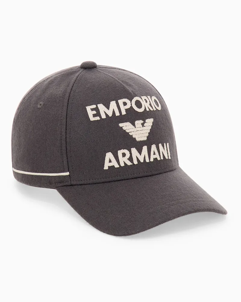 Emporio Armani Baseballkappe aus Schurwolle und Kaschmir mit Stickerei Grau