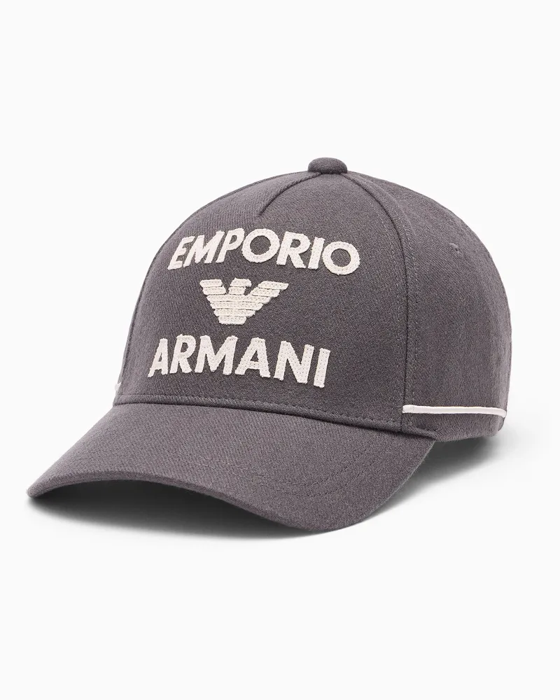 Emporio Armani Baseballkappe aus Schurwolle und Kaschmir mit Stickerei Grau