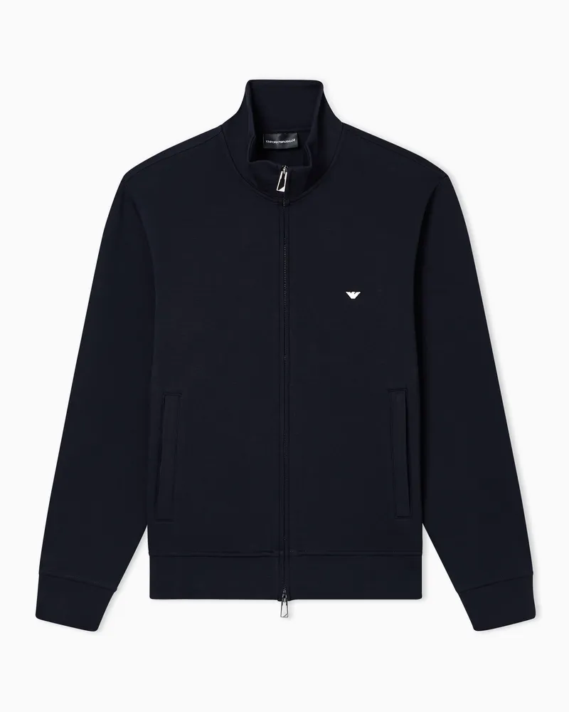 Emporio Armani Sweatshirt mit durchgehendem Reißverschluss aus doppellagigem Jersey mit Kapuze und gesticktem Mikro-Adler Marineblau