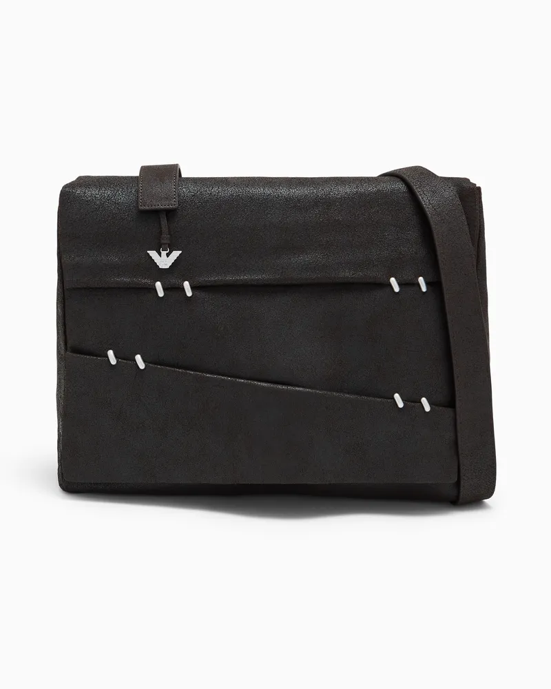 Emporio Armani Messenger-Tasche aus gewachstem Veloursleder Braun