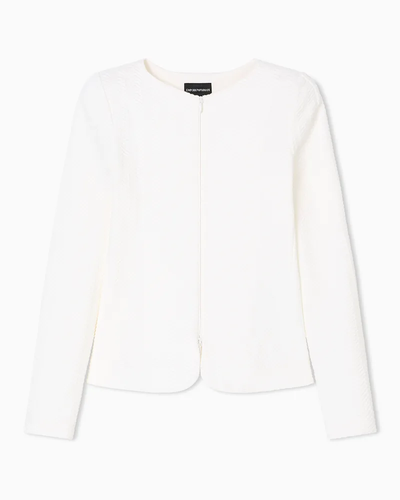 Emporio Armani Jersey-Jacke mit Reißverschluss und Chevron-Motiv Weiß