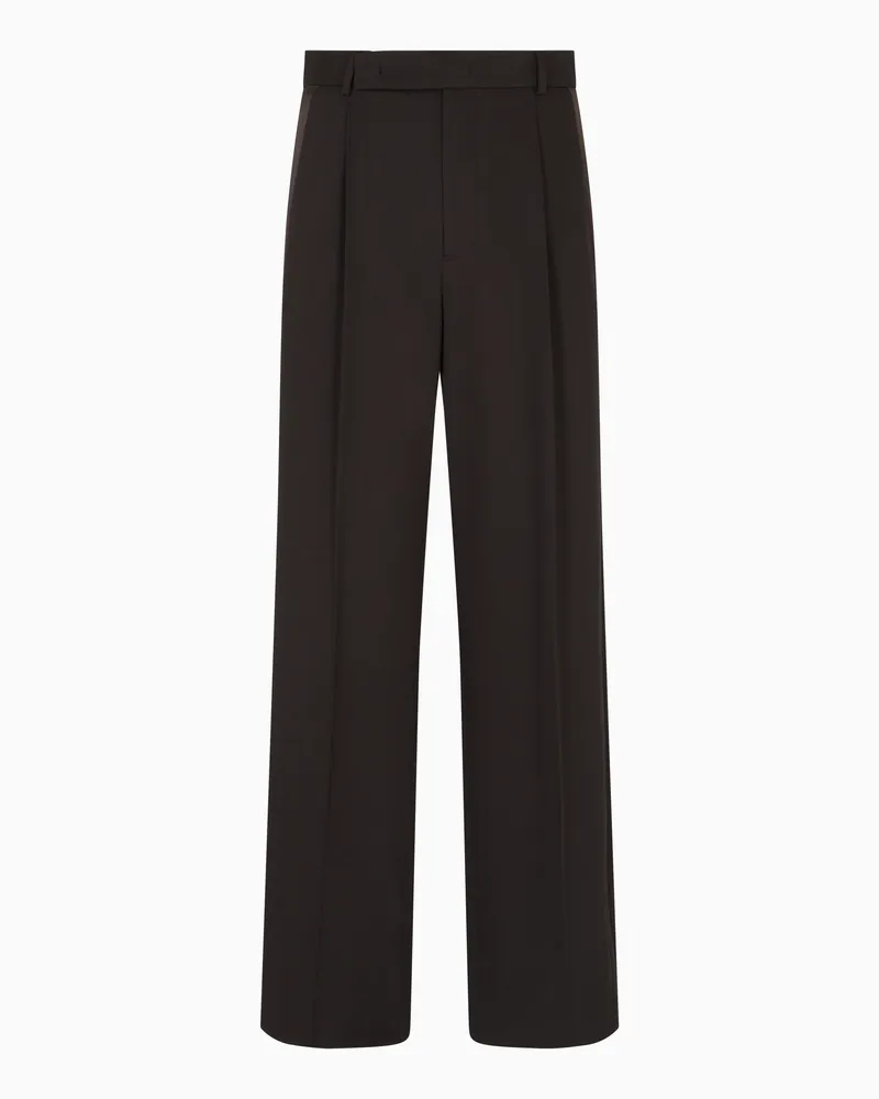 Emporio Armani Hose aus Woll-Gabardine mit Satinband Grau