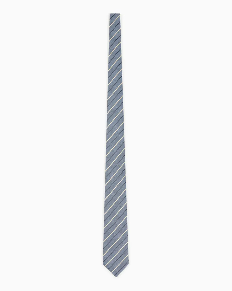 Emporio Armani Krawatte aus Leinen und Seide mit diagonalem Streifenmuster Braun