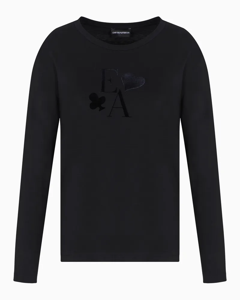 Emporio Armani ASV Langarmshirt aus Bio-Jersey mit Logo-Flock-Print Schwarz