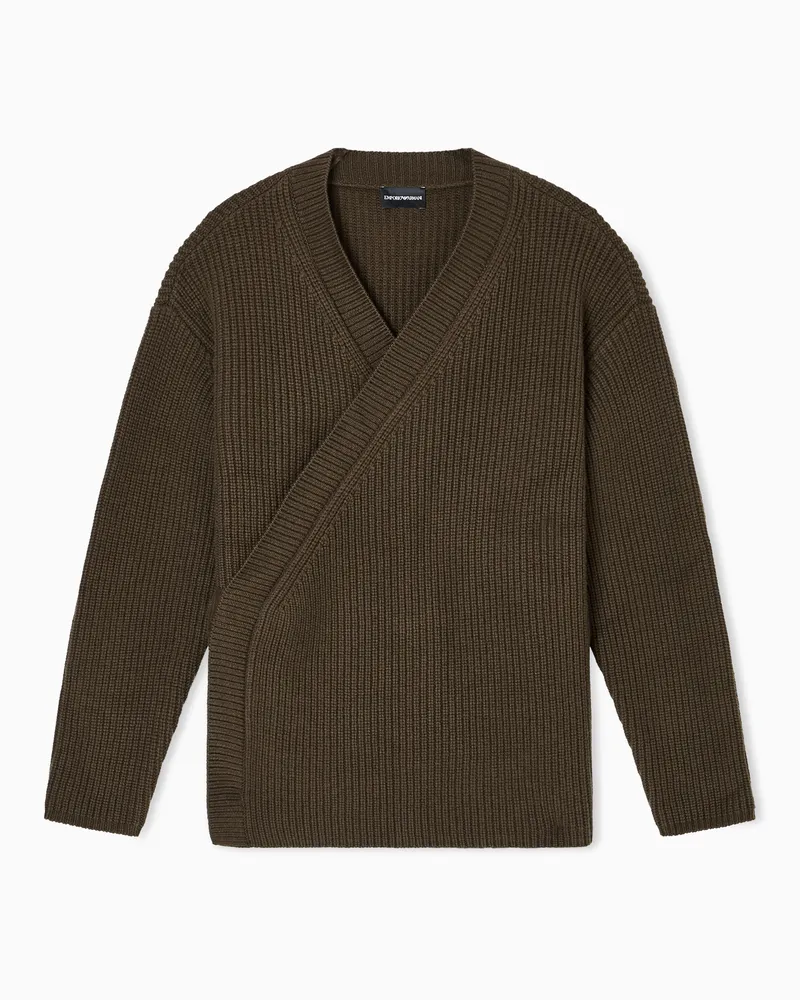 Emporio Armani Maxi-Cardigan mit Cache-Coeur-Verschluss aus Wolle Braun