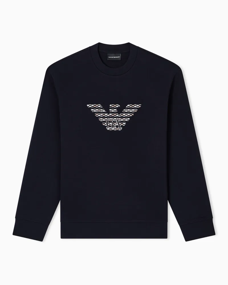 Emporio Armani ASV Sweatshirt mit Maxi-Stickerei, gefertigt aus doppellagigem Jersey Marineblau