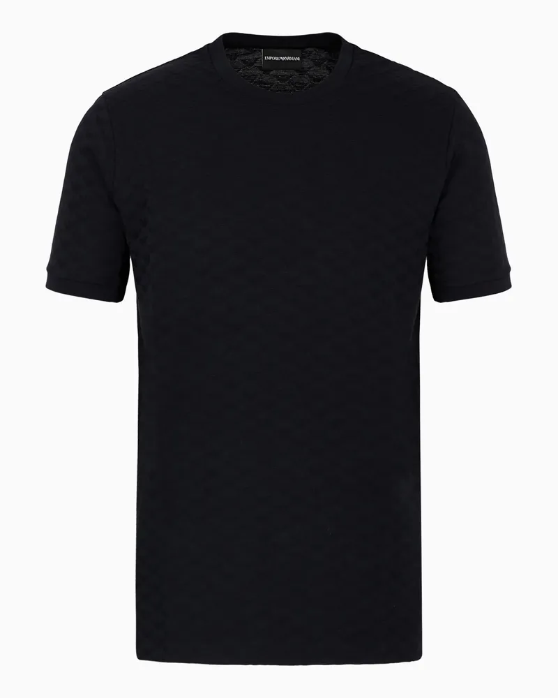 Emporio Armani T-Shirt aus merzerisiertem Jersey mit Allover-Adler aus Jacquard Marineblau