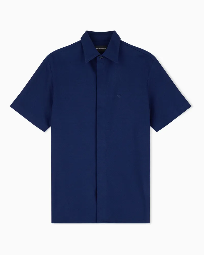 Emporio Armani Kurzärmeliges Hemd aus stückgefärbtem Jersey Marineblau