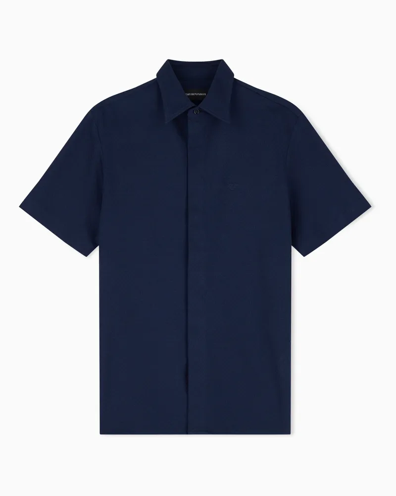 Emporio Armani Kurzärmeliges Hemd aus stückgefärbtem Jersey Marineblau