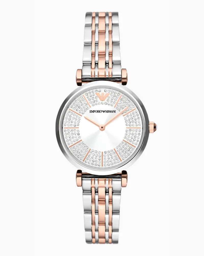 Emporio Armani Zweifarbige Uhr aus Edelstahl mit zwei Zeigern Mehrfarbig