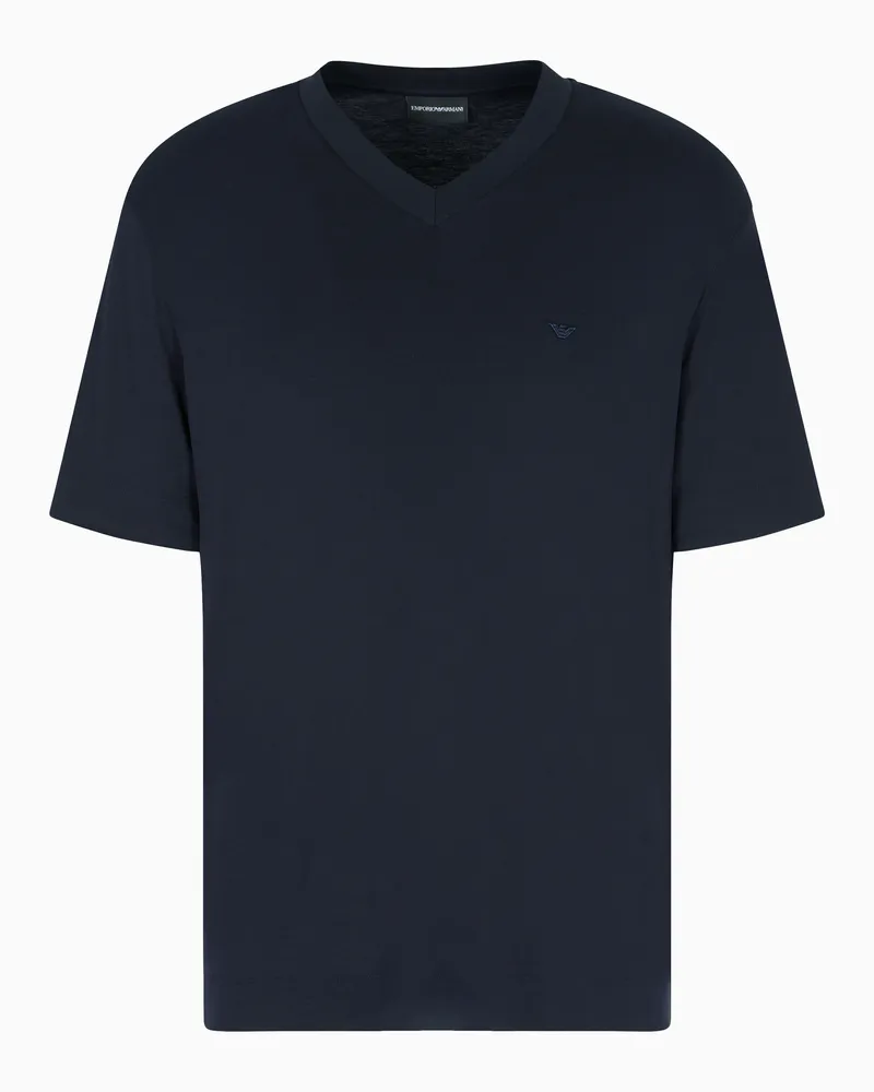Emporio Armani T-Shirt mit V-Ausschnitt aus Jersey-Modal mit kleinen Adler-Stickereien Marineblau