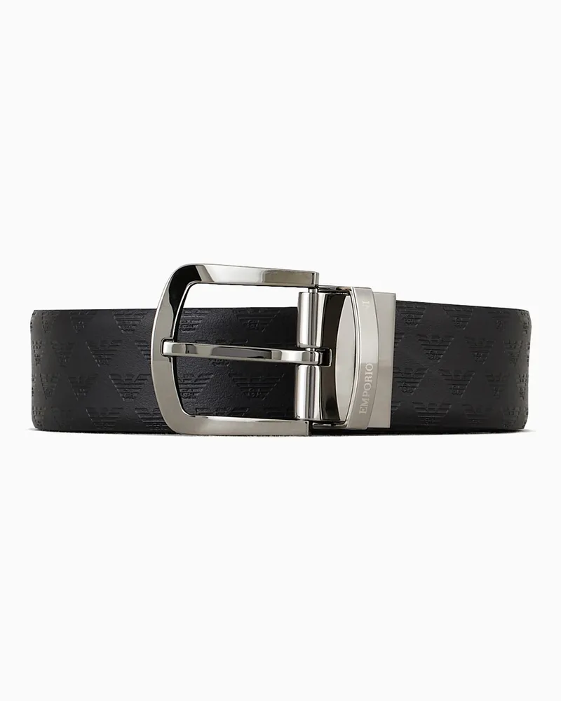 Emporio Armani Wendbarer Gürtel aus Leder mit durchgehendem Monogramm Schwarz